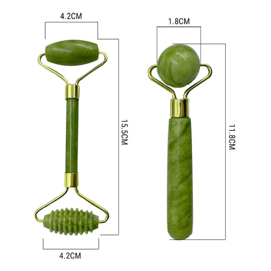 Set: 3 Rodillos de Jade Natural y 1 Masajeador Gua Sha