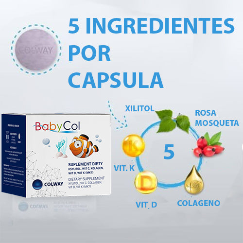 Babycol: Xilitol + Vit C, D, K + Colágeno para Niños - Masticable y Agradable Sabor
